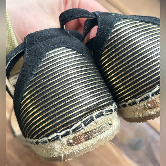 NEW Jimmy Choo Donna Metallic Striped Strappy Gold Black Espadrille Sandal 8.5 - Picture 14 of 16